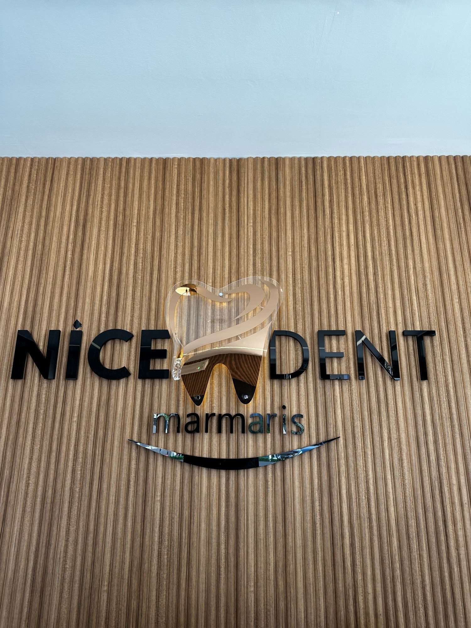 NICE DENT Marmaris klinik logo duvarı